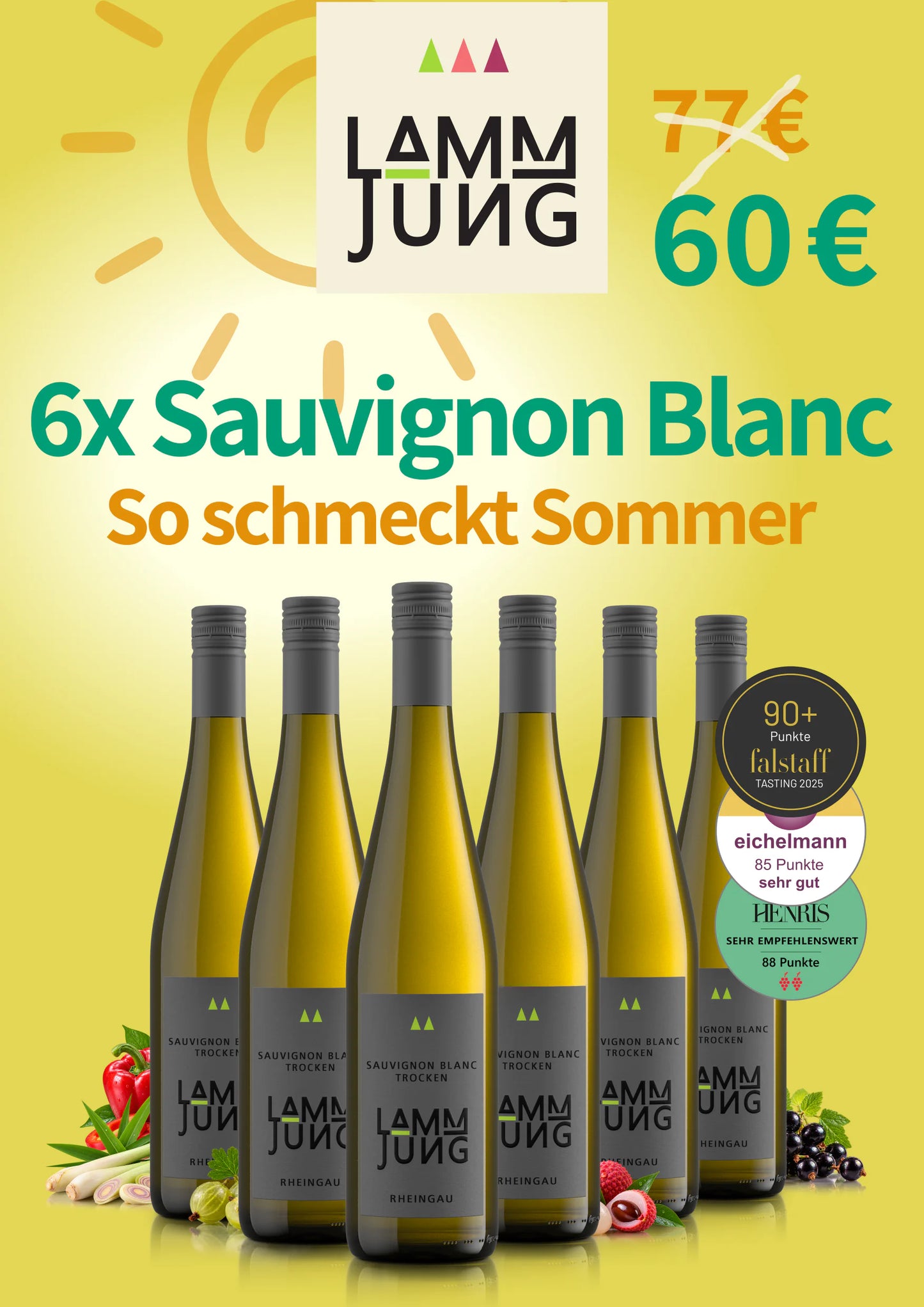 Sauvignon Blanc trocken Rheingau QbA Meisterwein 2024 – 6er Sommeraktionspaket, Weingut Lamm-Jung
